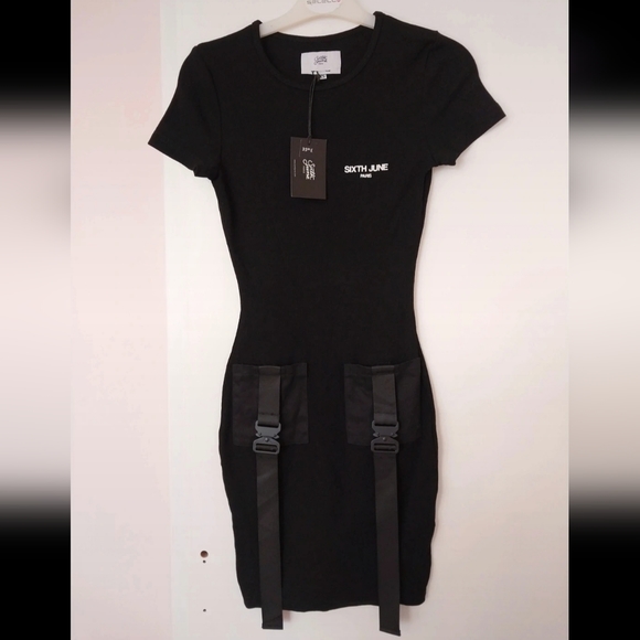 sixth june paris Dresses & Skirts - Sixth June Paris body con black dress cargo pockets